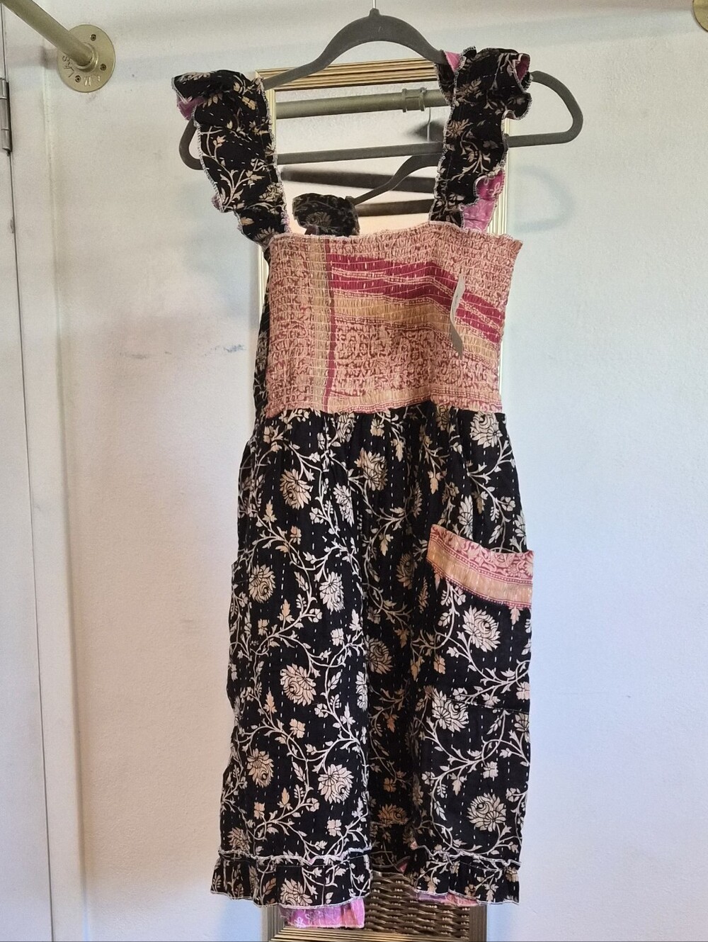 NWT Kantha Patchwork Smocked Romper with Pink Accents - Women